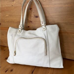 Liz Claiborne Cream Leather Tote Bag